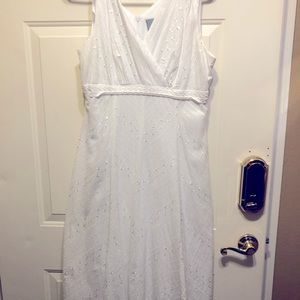 Mid length white v neck dress